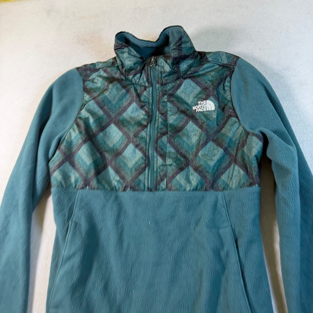 The‎ North Face Womens Teal Green Quarter Zip Fleece Pullover Diamond Overlay M